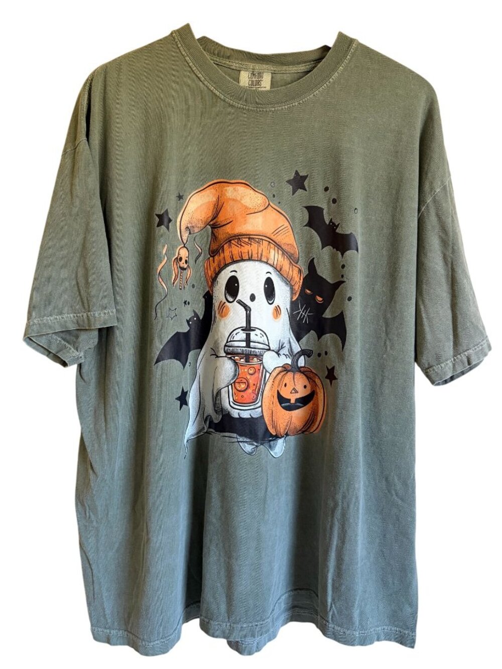 Ghost Halloween T-Shirt XXL Comfort Colors Green Spooky Cute